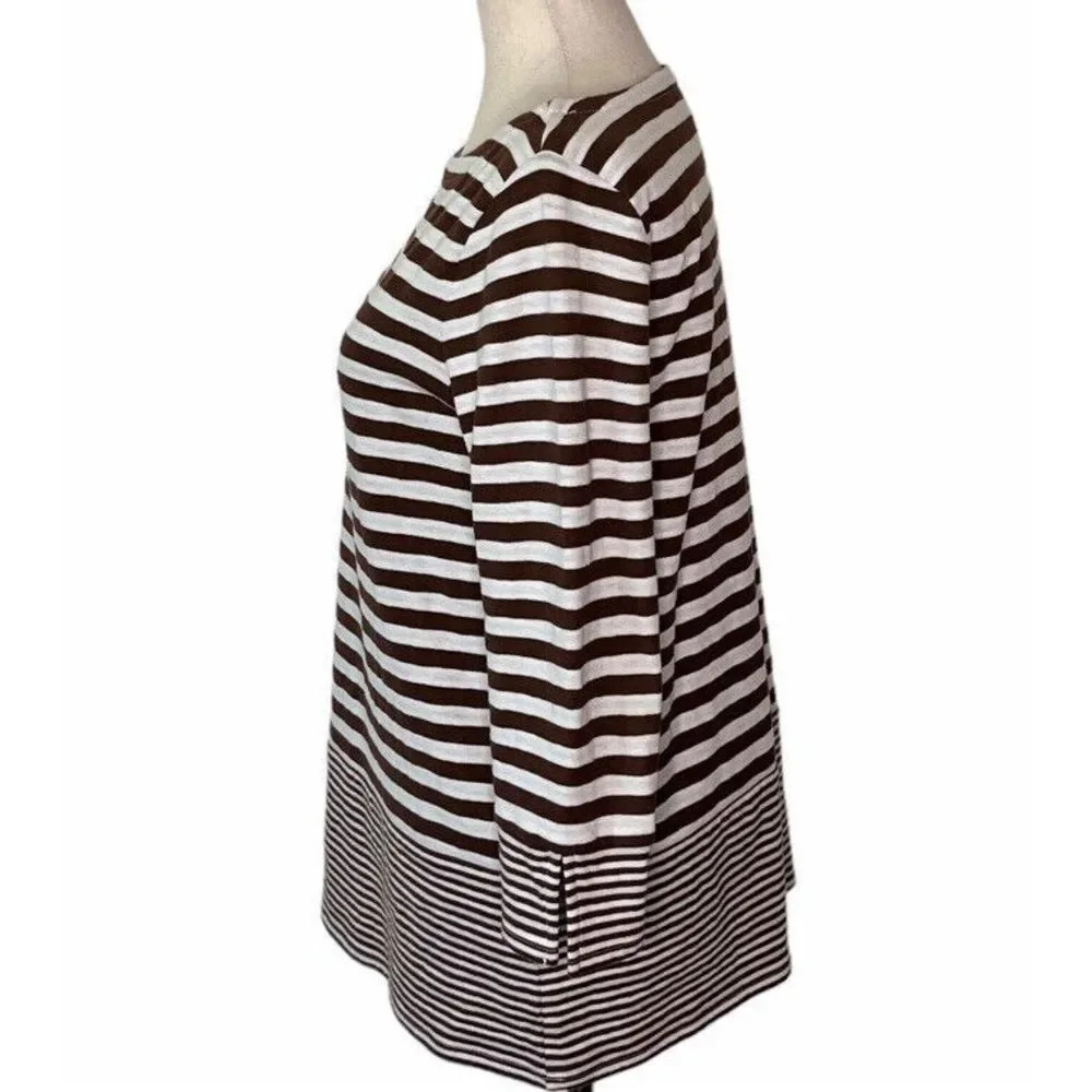 J Jill Womens Tunic Shirt Top Size XSMALL Brown White Mixed Stripe 3/4 Sleeve - Picture 3 of 9